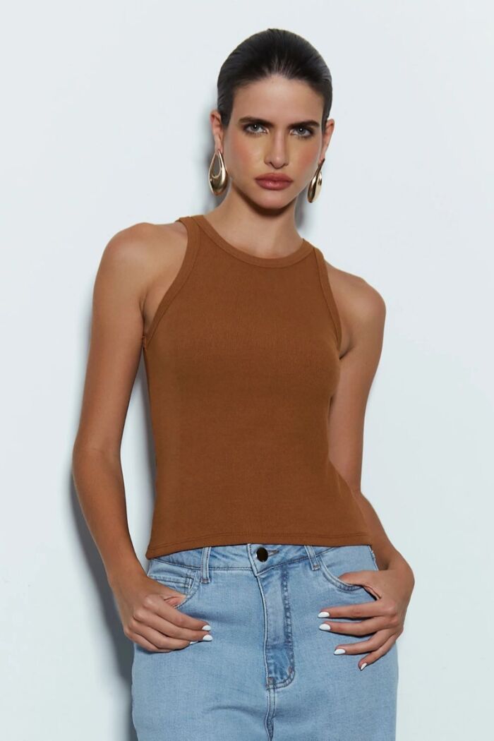 Imagem de Regata Longa Decote Nadador Marrom Chocolate Zen