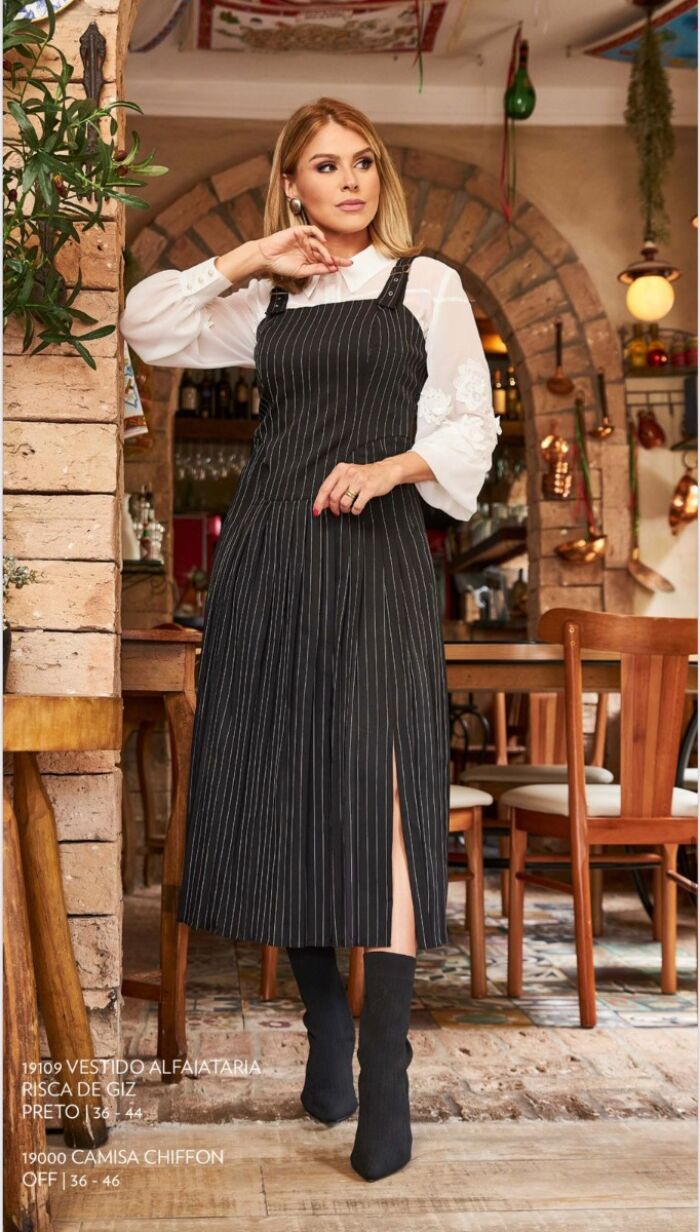 Imagem de Vestido Mídi Risca de Giz Luzia Fazzolli