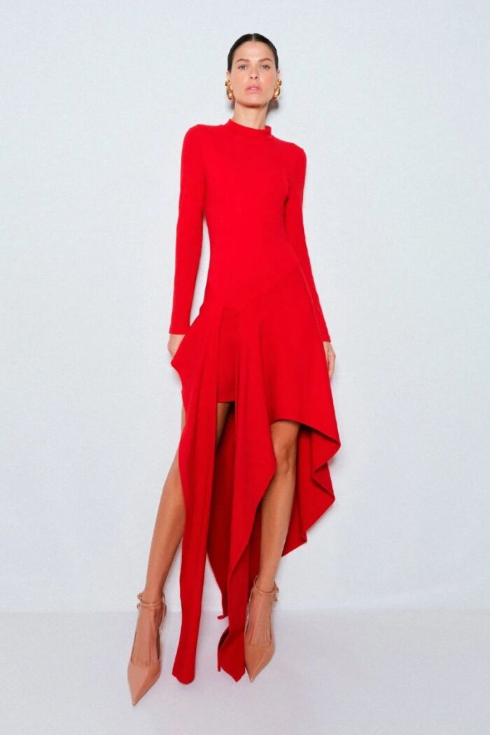 Imagem de Vestido Mídi Com Amarração Frontal Vermelho Zen
