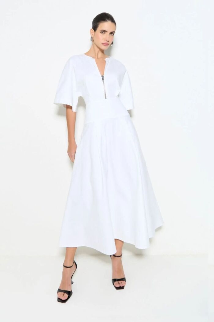 Imagem de Vestido Mídi Com Zíper De Metal e Manga Ampla Off White Zen