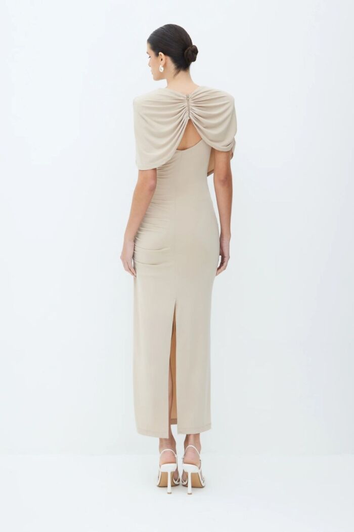 Imagem de Vestido Mídi Com Sobreposição E Abertura Kaki Claro Zen