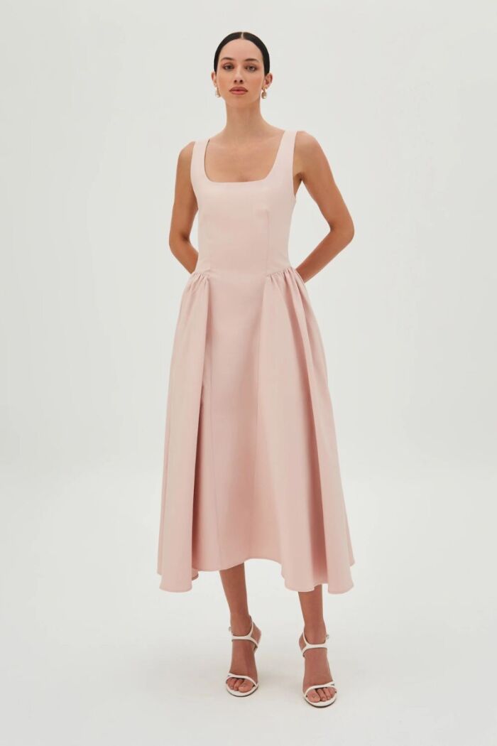 Imagem de Vestido Mídi Com Saia Estruturada E Ampla Rosê Zen