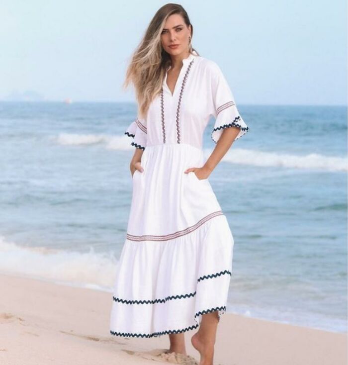 Imagem de Vestido Linho Com Entremeios Luzia Fazzolli