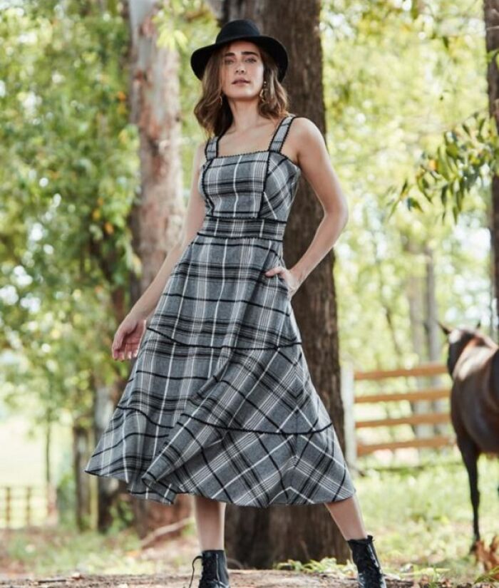 Imagem de Vestido Linho Xadrez Luzia Fazzolli