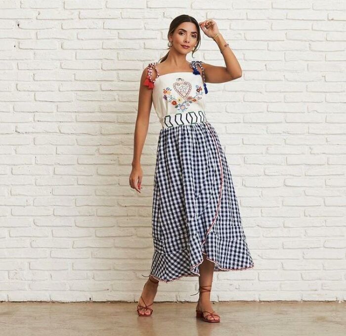 Imagem de Saia Xadrez Bordada Aquarella