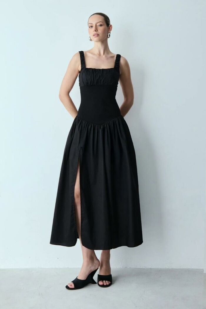 Imagem de Vestido Mídi Acinturado Com Franzidos Busto Preto Zen