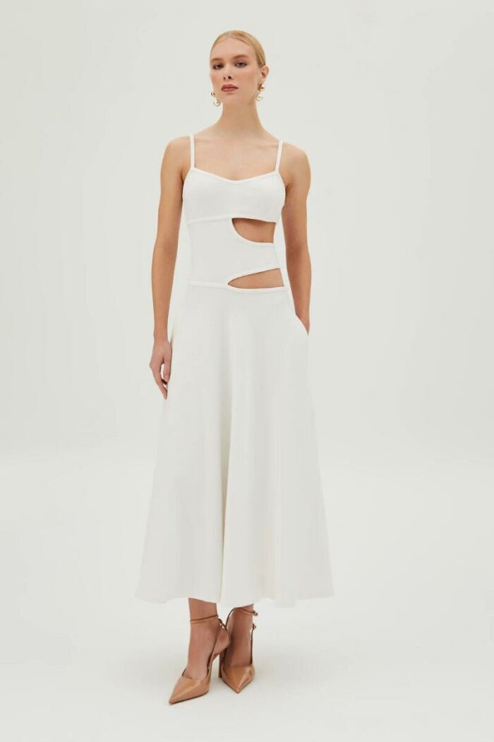 Imagem de Vestido Mídi Com Aberturas Laterais E Barra Ampla Off White Zen