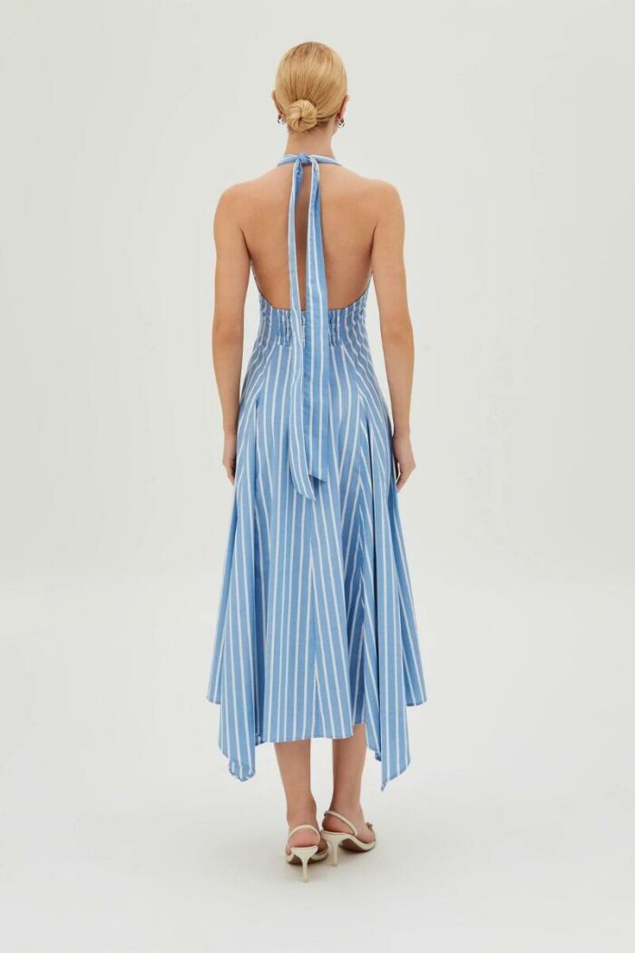 Imagem de Vestido Mídi Frente Única Barra Ampla Assimétrica Listrado Zen