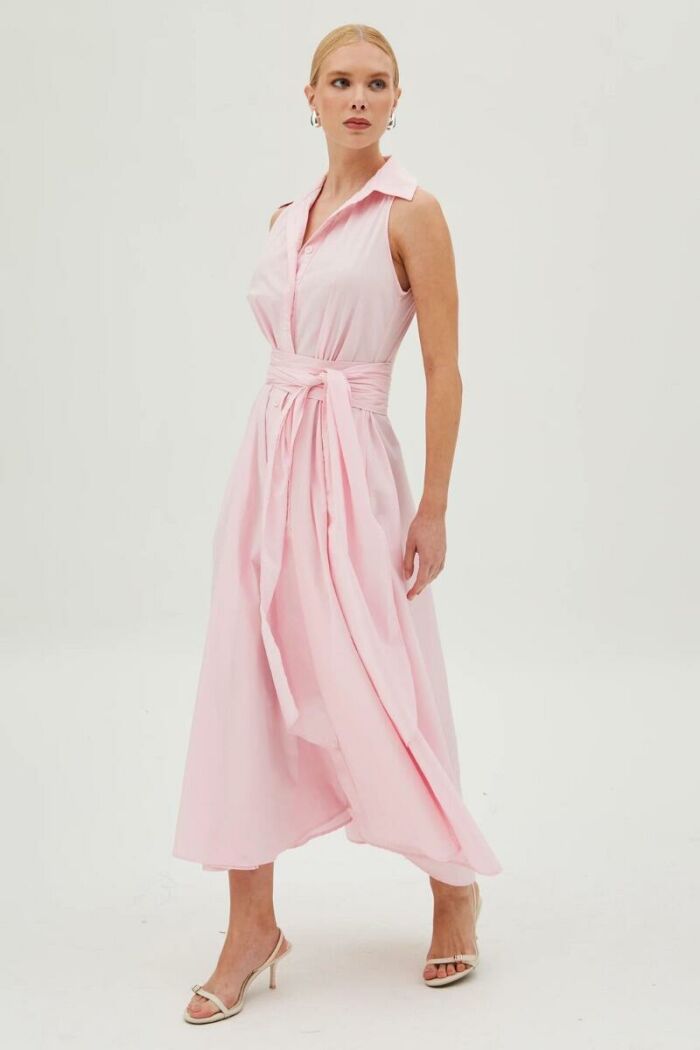 Imagem de Vestido Mídi Com Faixa Para Amarração E Botões Rosa Zen