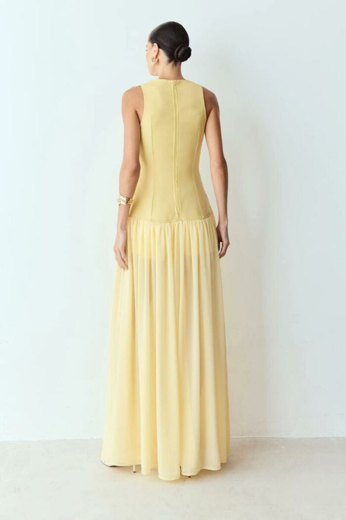 Imagem de Vestido Longo Com Corpo Estruturado E Barra Fluida Amarelo Manteiga Zen