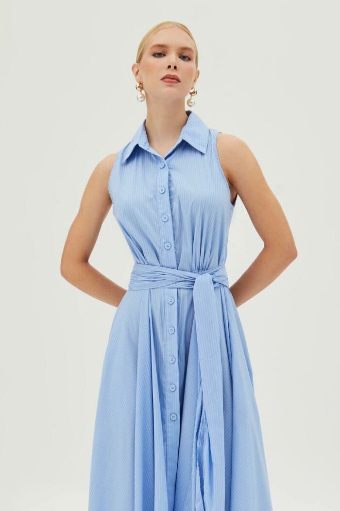 Imagem de Vestido Mídi Com Botões Vista Listrado Zen