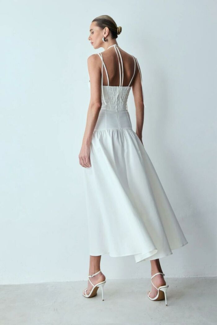 Imagem de Vestido Mídi Acinturado Amarração Ombros E Pescoço Off White Zen