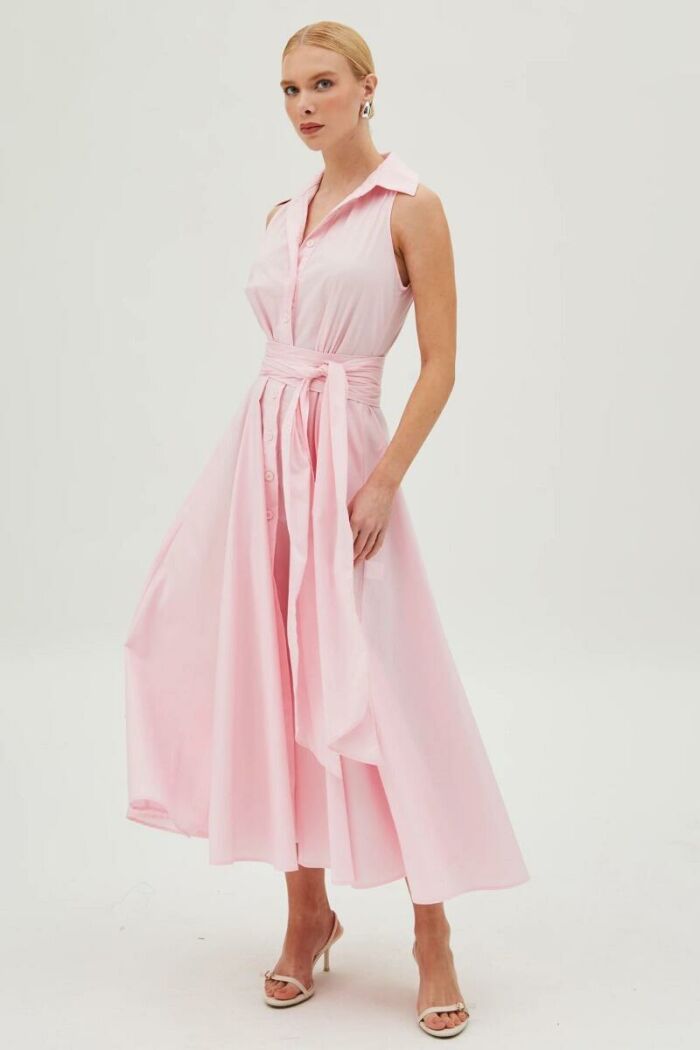 Imagem de Vestido Mídi Com Faixa Para Amarração E Botões Rosa Zen