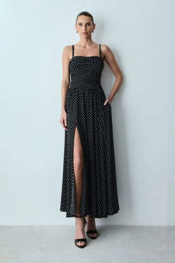 Imagem de Vestido Mídi Com Drapeados Busto Alças Médias Poás Zen