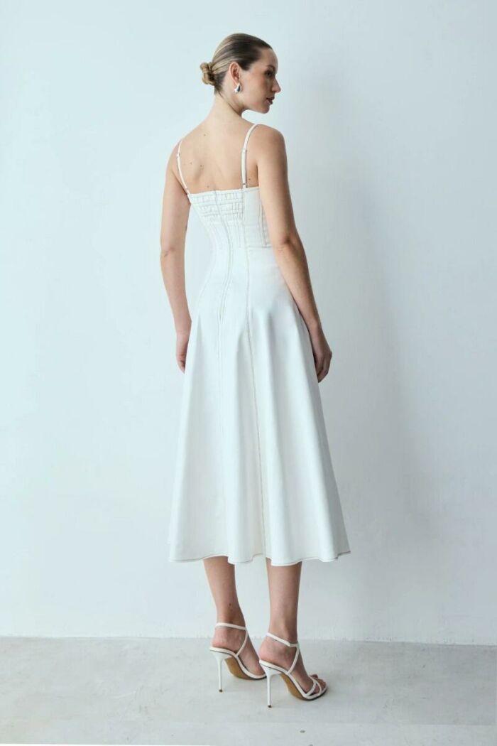 Imagem de Vestido Mídi Com Pesponto Grosso Corpo E Busto Off White Zen