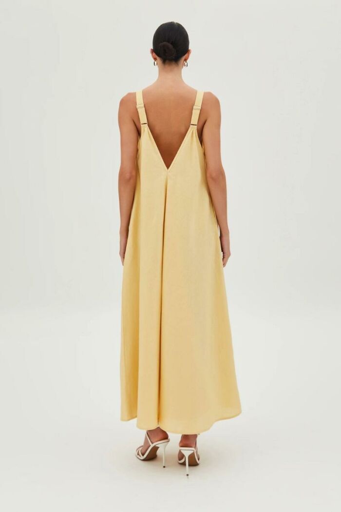 Imagem de Vestido Mídi Alça LArga Decote V Caimento Amplo Amarelo Manteiga Zen