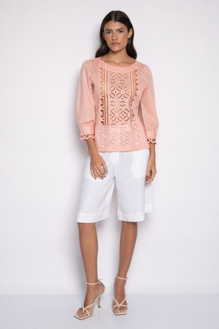 Imagem de Jaqueline Blusa Bordada Manga 7/8 E Nervura Rosa Marie Mercié