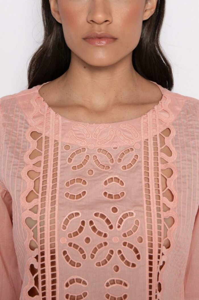 Imagem de Jaqueline Blusa Bordada Manga 7/8 E Nervura Rosa Marie Mercié