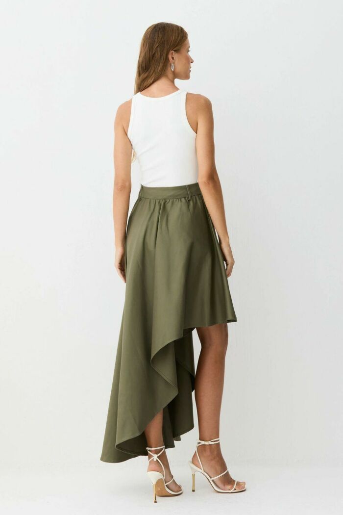 Imagem de Saia Mídi Cos Com Passantes e Barra Assimétrica Verde Militar Zen