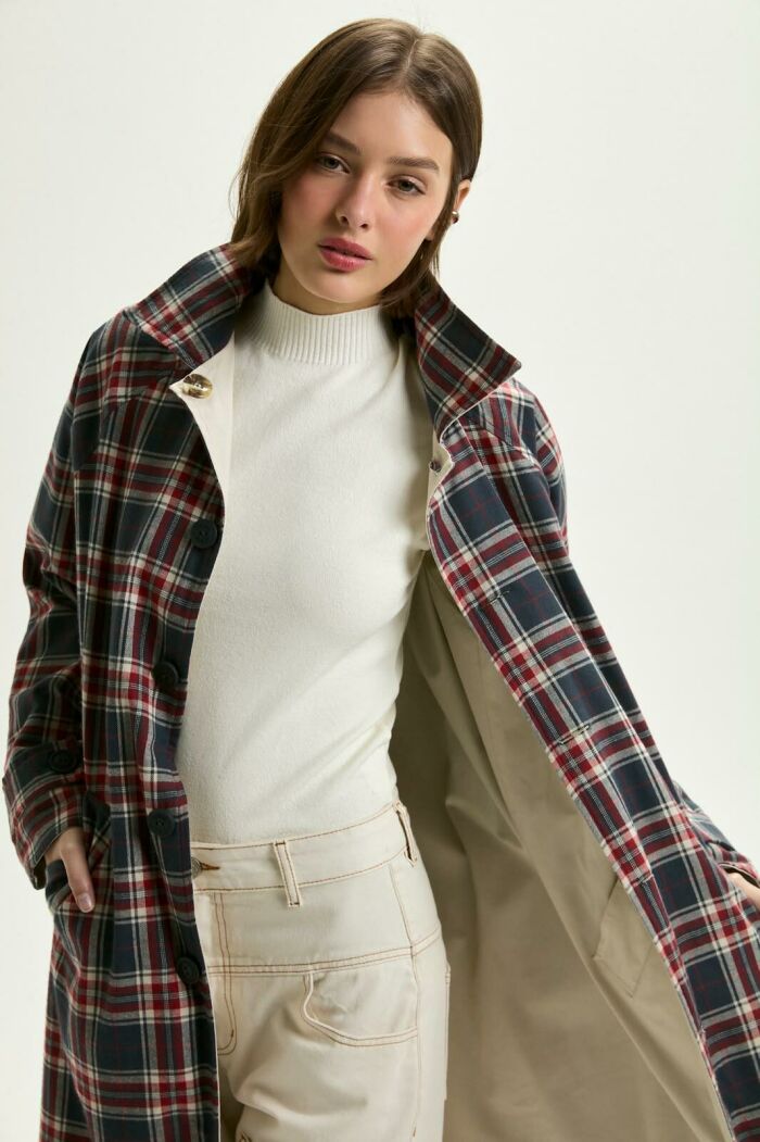 Imagem de Trench Coat Fernanda Xadrez Tartan Le Blog