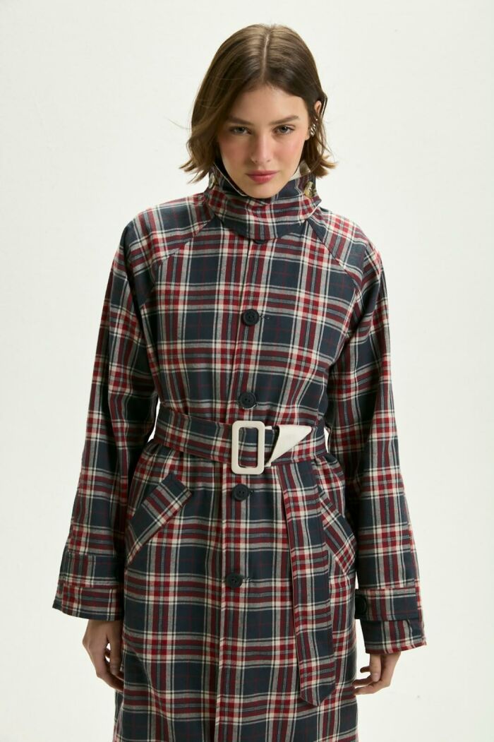 Imagem de Trench Coat Fernanda Xadrez Tartan Le Blog