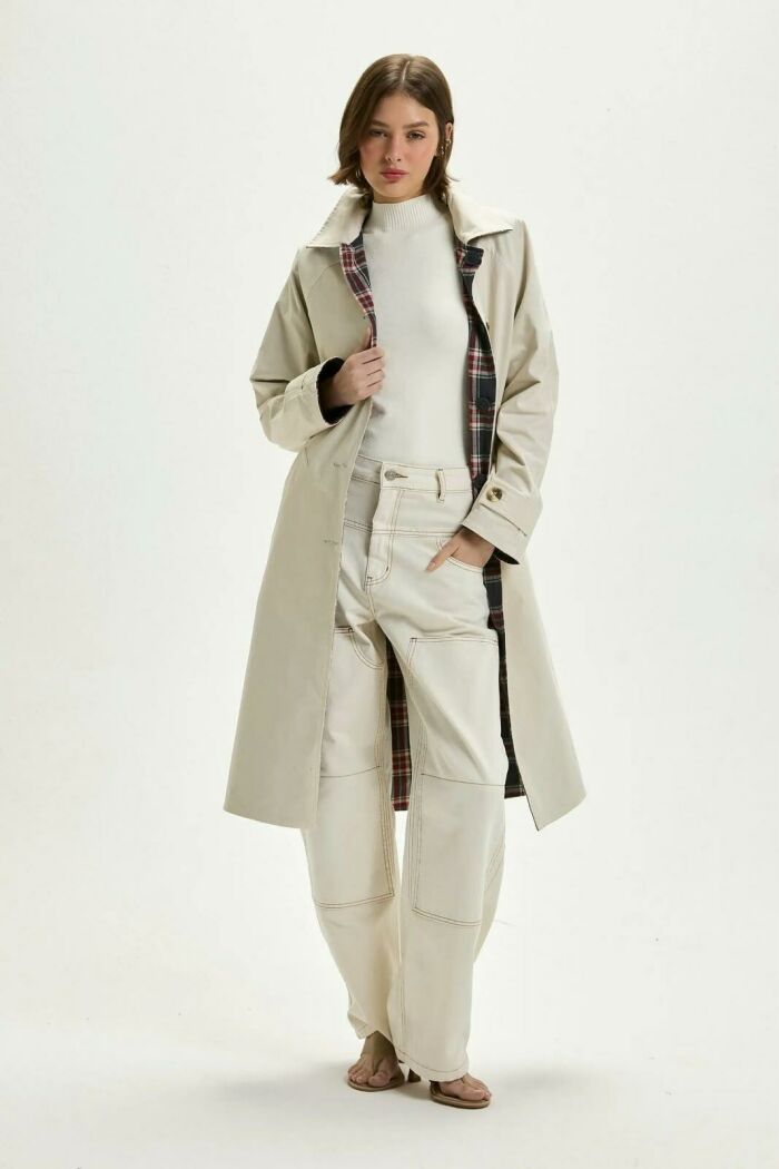 Imagem de Trench Coat Fernanda Xadrez Tartan Le Blog