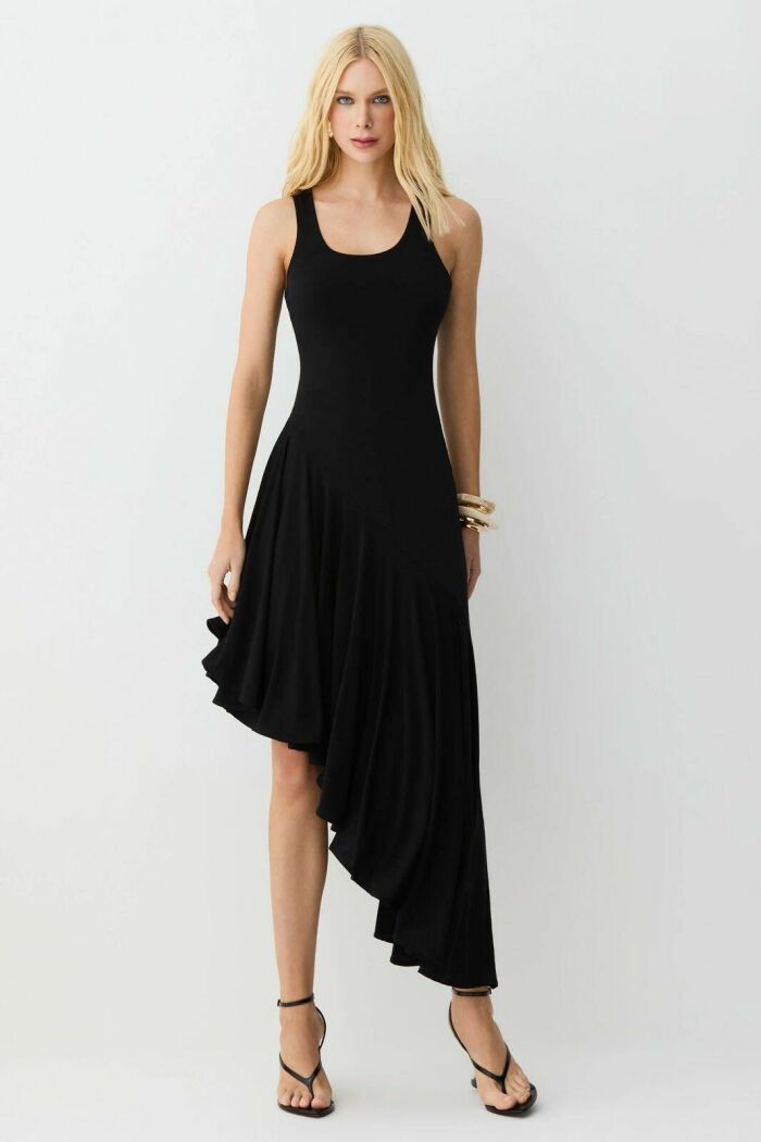 Imagem de Vestido Mídi Com Barra Assimétrica Com Fluidez Preto Zen