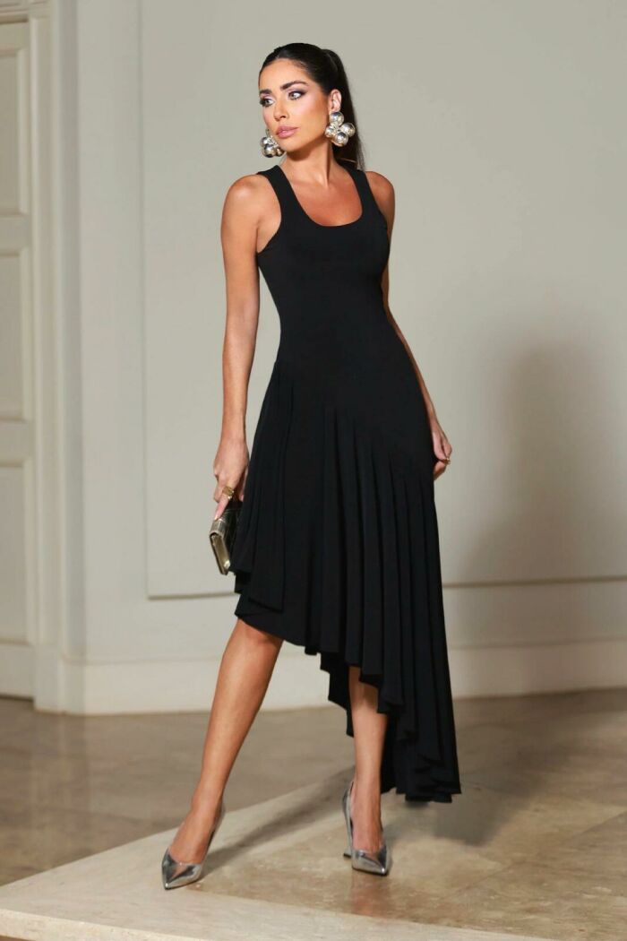 Imagem de Vestido Mídi Com Barra Assimétrica Com Fluidez Preto Zen