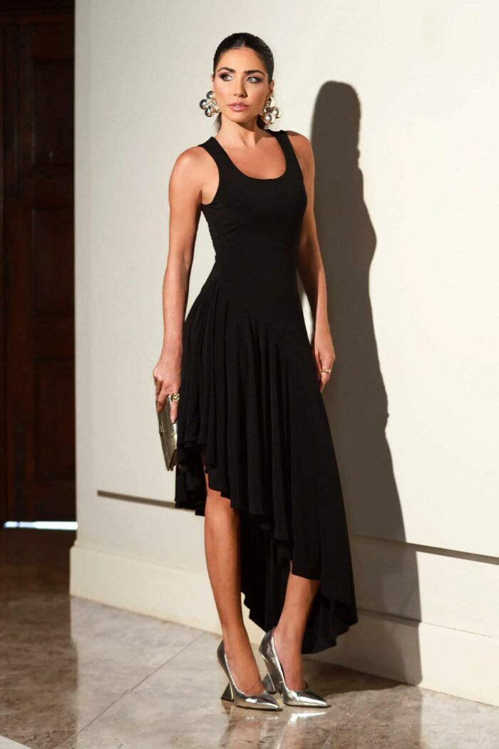 Imagem de Vestido Mídi Com Barra Assimétrica Com Fluidez Preto Zen