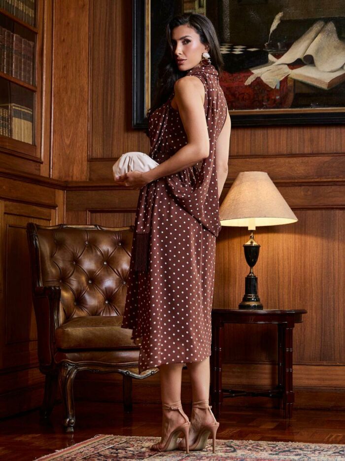 Imagem de Vestido Chiffon Poá Detalhe Franja Luzia Fazzolli