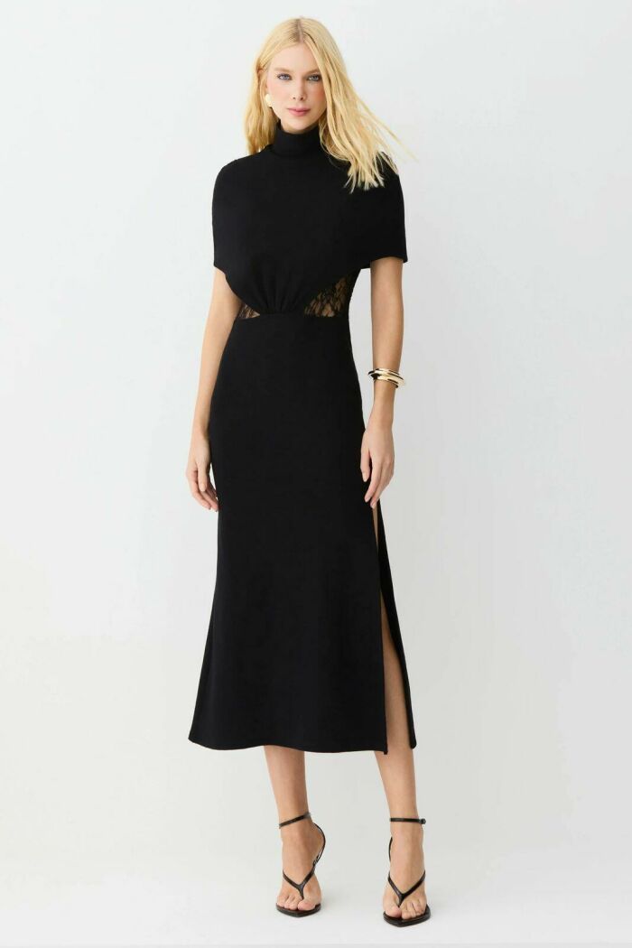 Imagem de Vestido Mídi Alongado Renda Costas e Laterais Preto Zen