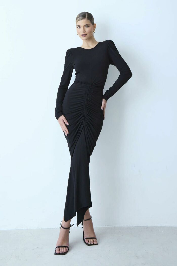 Imagem de Vestido Mídi Franzidos Frente e Costas Preto Zen