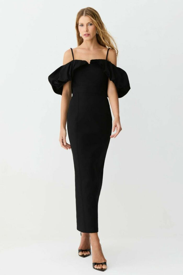 Imagem de Vestido Mídi Ombro A Ombro Mangas Bufantes Preto Zen