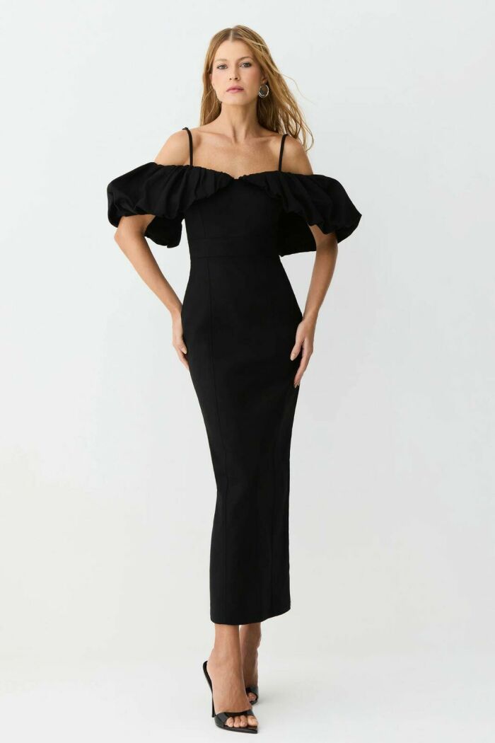 Imagem de Vestido Mídi Ombro A Ombro Mangas Bufantes Preto Zen