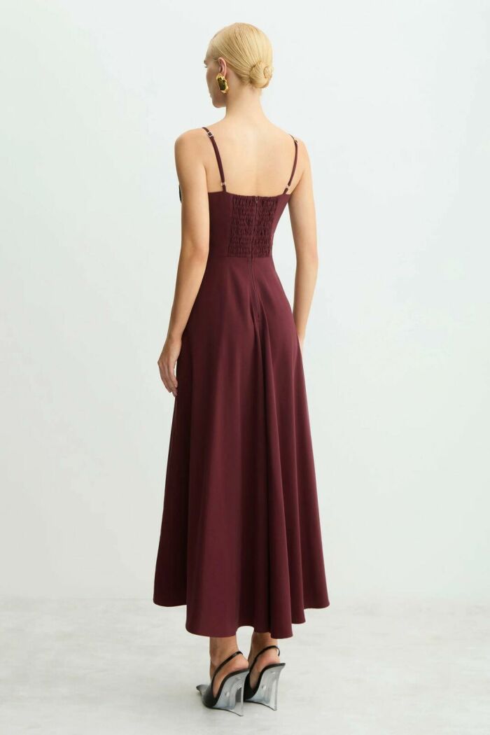 Imagem de Vestido Mídi Renda Busto Com Sobreposição Saia Vinho Luzia Fazzolli