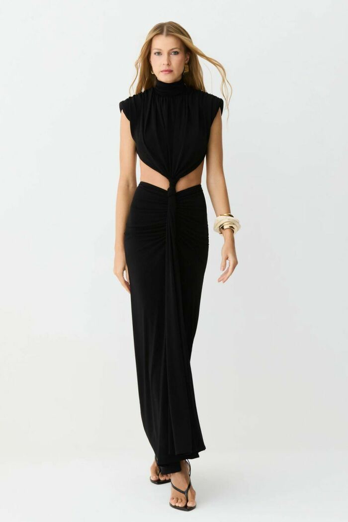 Imagem de Vestido Mídi Abertura Lateral E Costas Detalhe Frontal Preto Zen