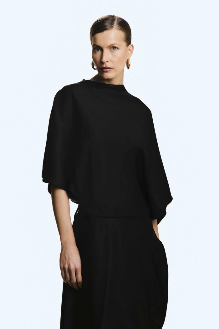 Imagem de Vestido Mídi Fluido Com Transpasse Saia Preto Zen