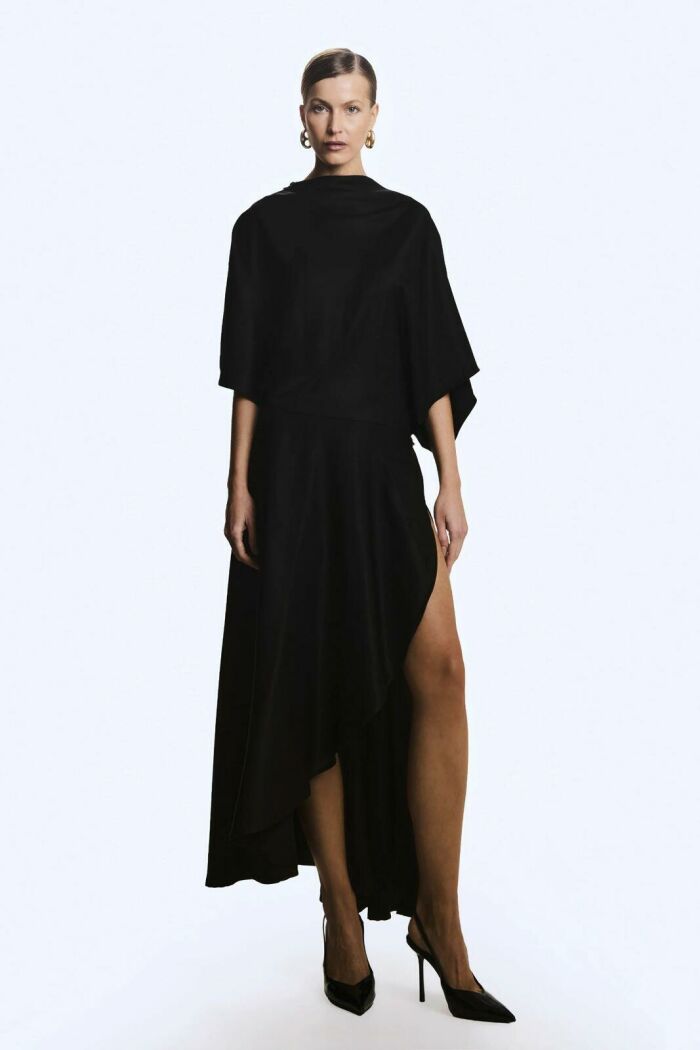 Imagem de Vestido Mídi Fluido Com Transpasse Saia Preto Zen