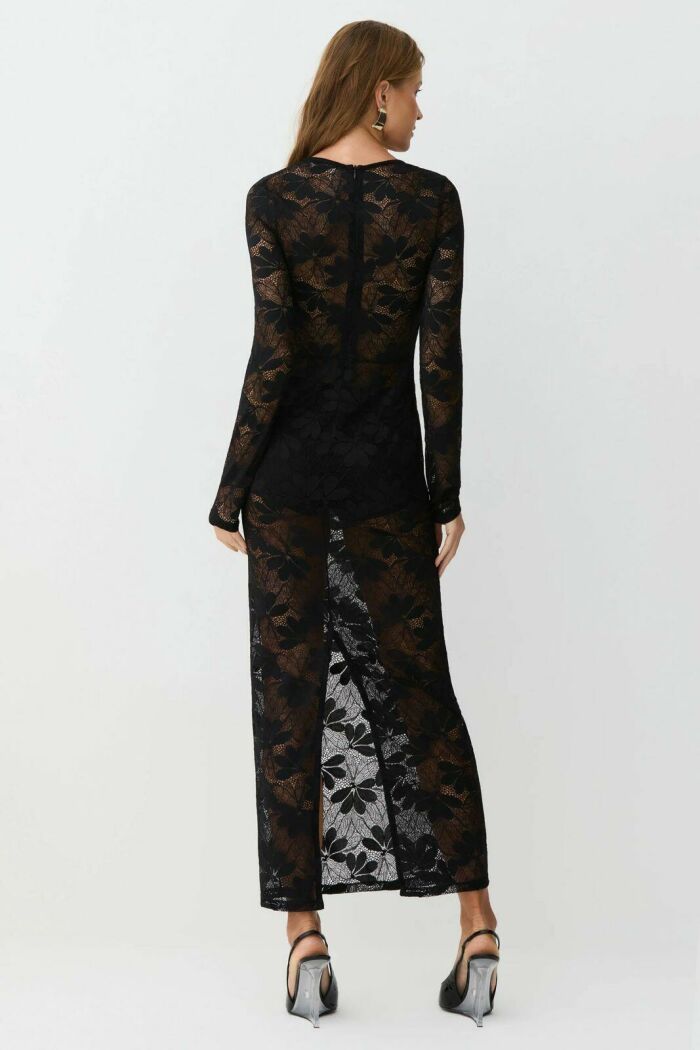 Imagem de Vestido Mídi Em Renda REcorte No Decote Manga Longa Preto Zen