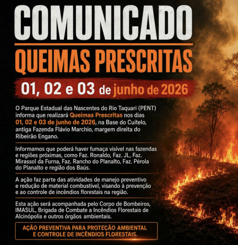 Imagem ilustrativa da matéria Queimas prescritas serão realizadas em junho no Parque Estadual das Nascentes do Rio Taquari