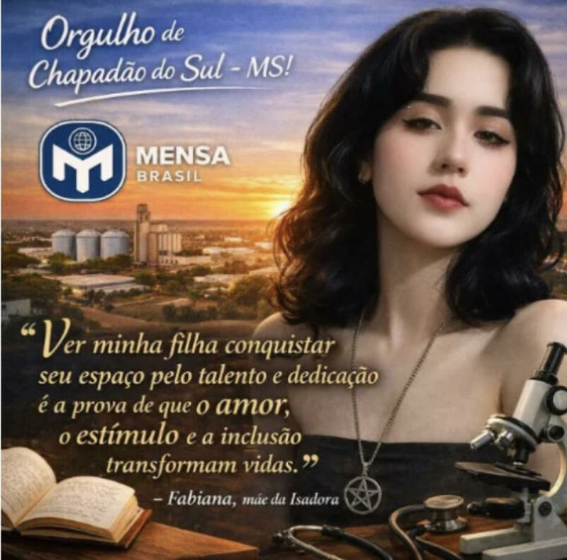 Ilustração da notícia Estudante de 14 anos de Chapadão do Sul é aprovada em associação internacional que reúne pessoas com alto QI