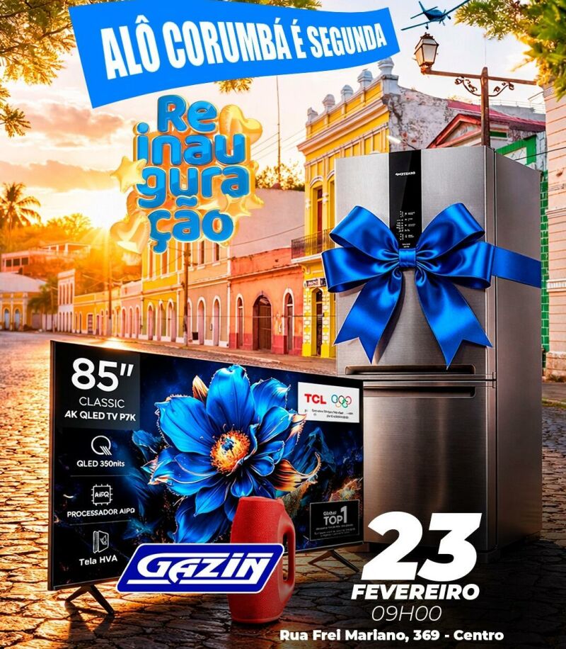 Ilustração da notícia Filial da Gazin é reinaugurada em Corumbá com show e ofertas em até 12 vezes sem juros