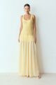 Imagem adicional 0 do item Vestido Longo Com Corpo Estruturado E Barra Fluida Amarelo Manteiga Zen