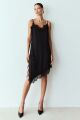 Imagem adicional 0 do item Vestido Slip Dress Alças Finas e Barra Assimétrica Com Detalhes em Renda Preto Zen