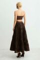 Imagem adicional 0 do item Saia Mídi Cós Médio Barra Ampla Com Bordado Marrom Escuro Zen