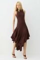 Imagem adicional 1 do item Vestido Mídi Gola Alta Babados Assimétricos Marrom Escuro Zen