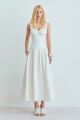 Imagem adicional 2 do item Vestido Mídi Recortes Pespontados E Renda Decote Off White