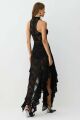 Imagem adicional 1 do item Vestido Mídi Gola Alta Babados Barra Em Renda Preto Zen