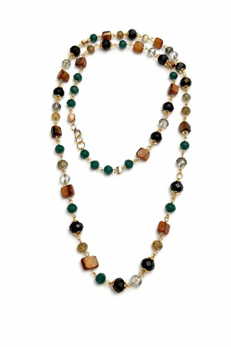 Imagem de Colar de Pedras Marrom e Verde
