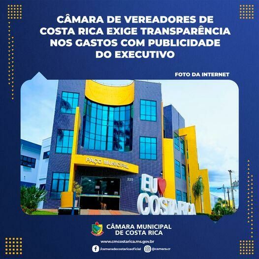 Imagem de compartilhamento para o artigo Câmara de Costa Rica pede transparência nos gastos com publicidade da prefeitura da MS Todo dia